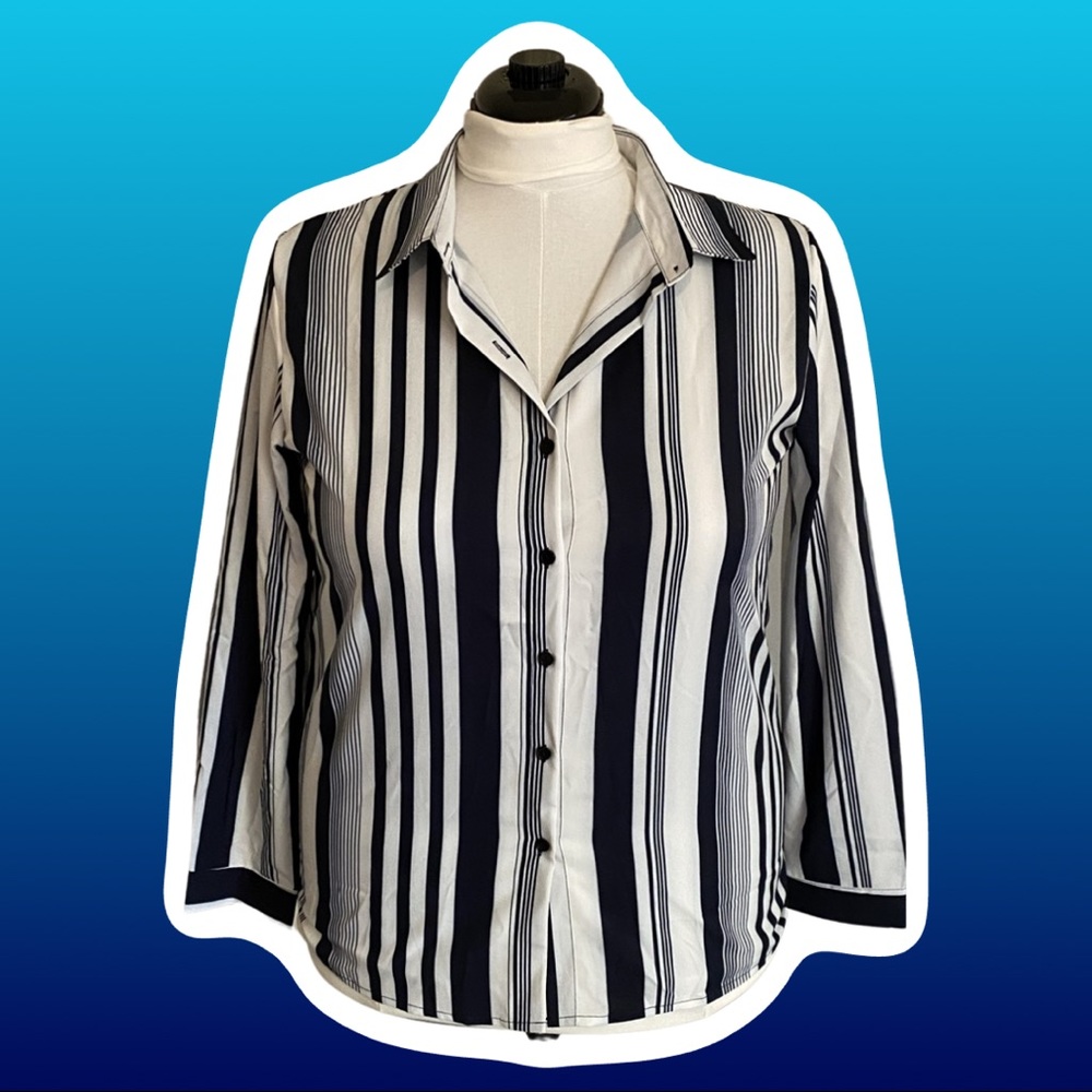 Navy and white striped button down shirt XL light weight flowy
